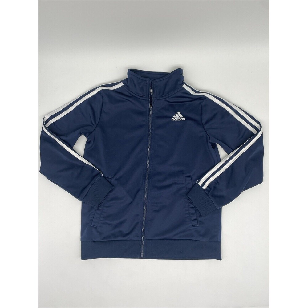 Adidas Boys M  10/12 Navy Blue Track Jacket Embroidered Logo READ